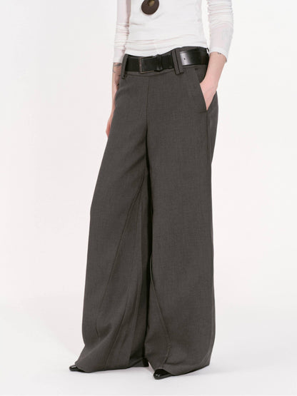 RUN TO THE FUTURE Gray Structured Drapey Low Waist Pockets Women&