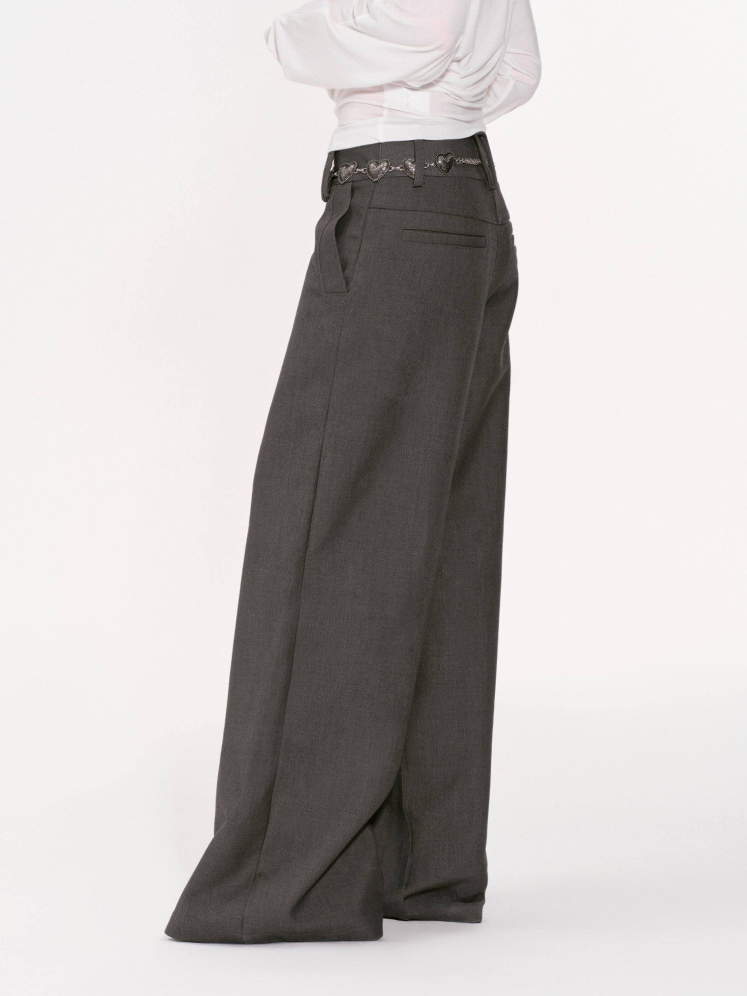 RUN TO THE FUTURE Gray Structured Drapey Low Waist Pockets Women&