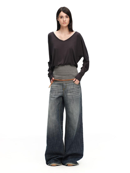 RUN TO THE FUTURE Gray Vintage Distressed Rolled Cuff Women&