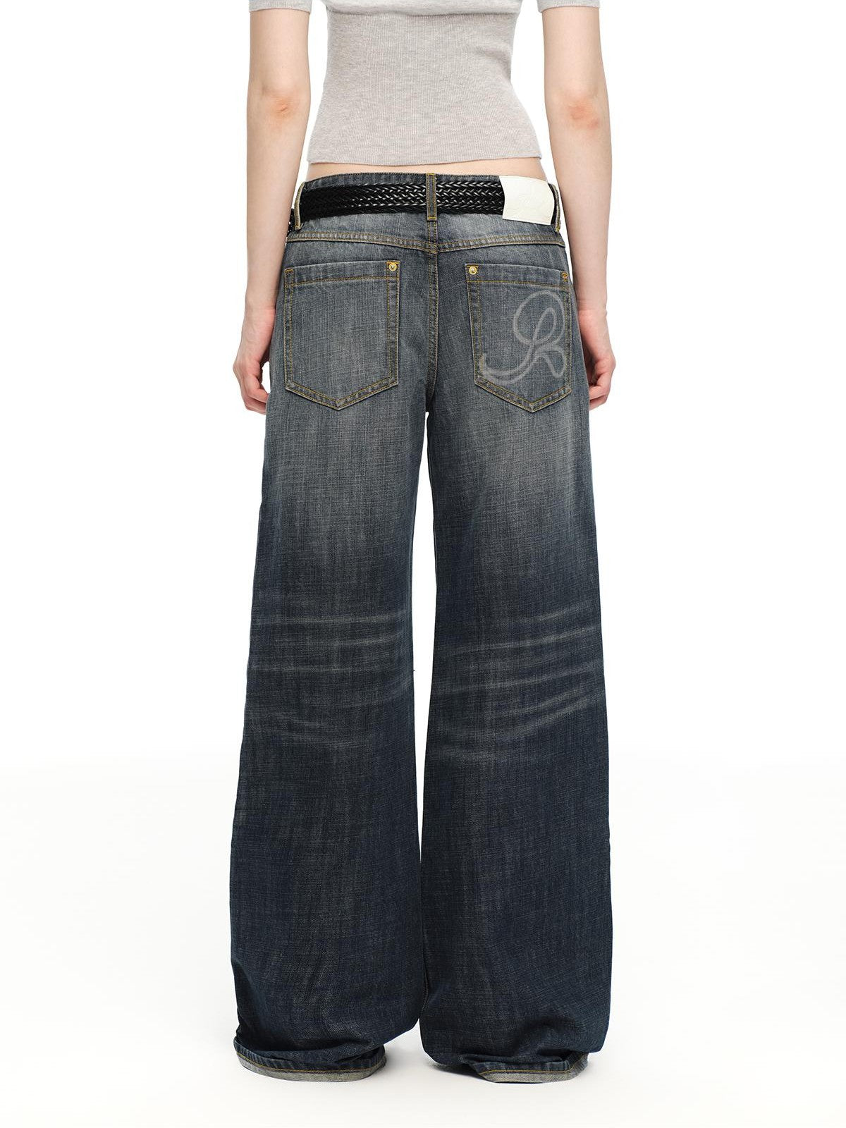 RUN TO THE FUTURE Gray Vintage Distressed Rolled Cuff Women&