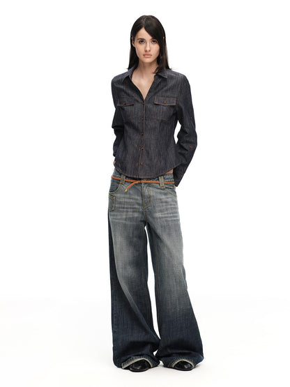 RUN TO THE FUTURE Gray Vintage Distressed Rolled Cuff Women&