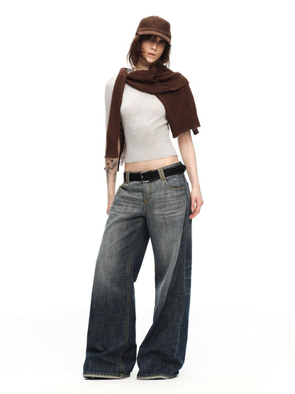 RUN TO THE FUTURE Gray Vintage Distressed Rolled Cuff Women&
