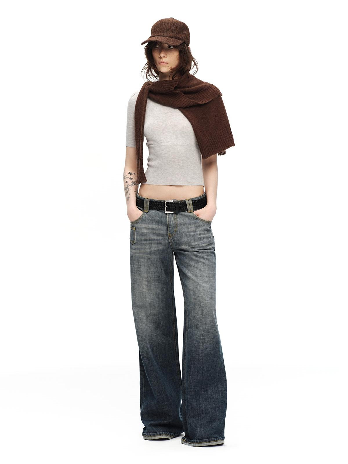 RUN TO THE FUTURE Gray Vintage Distressed Rolled Cuff Women&