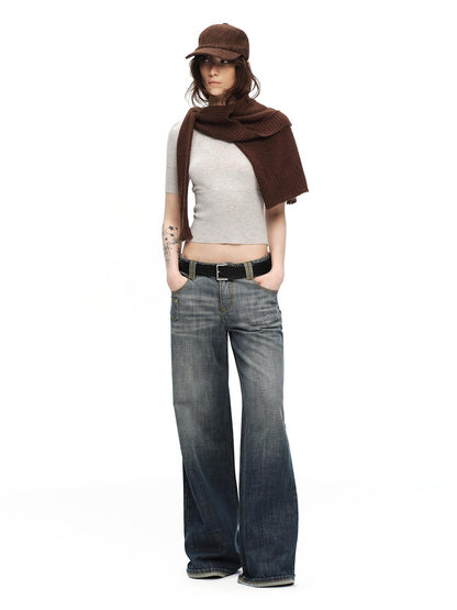 RUN TO THE FUTURE Gray Vintage Distressed Rolled Cuff Women&