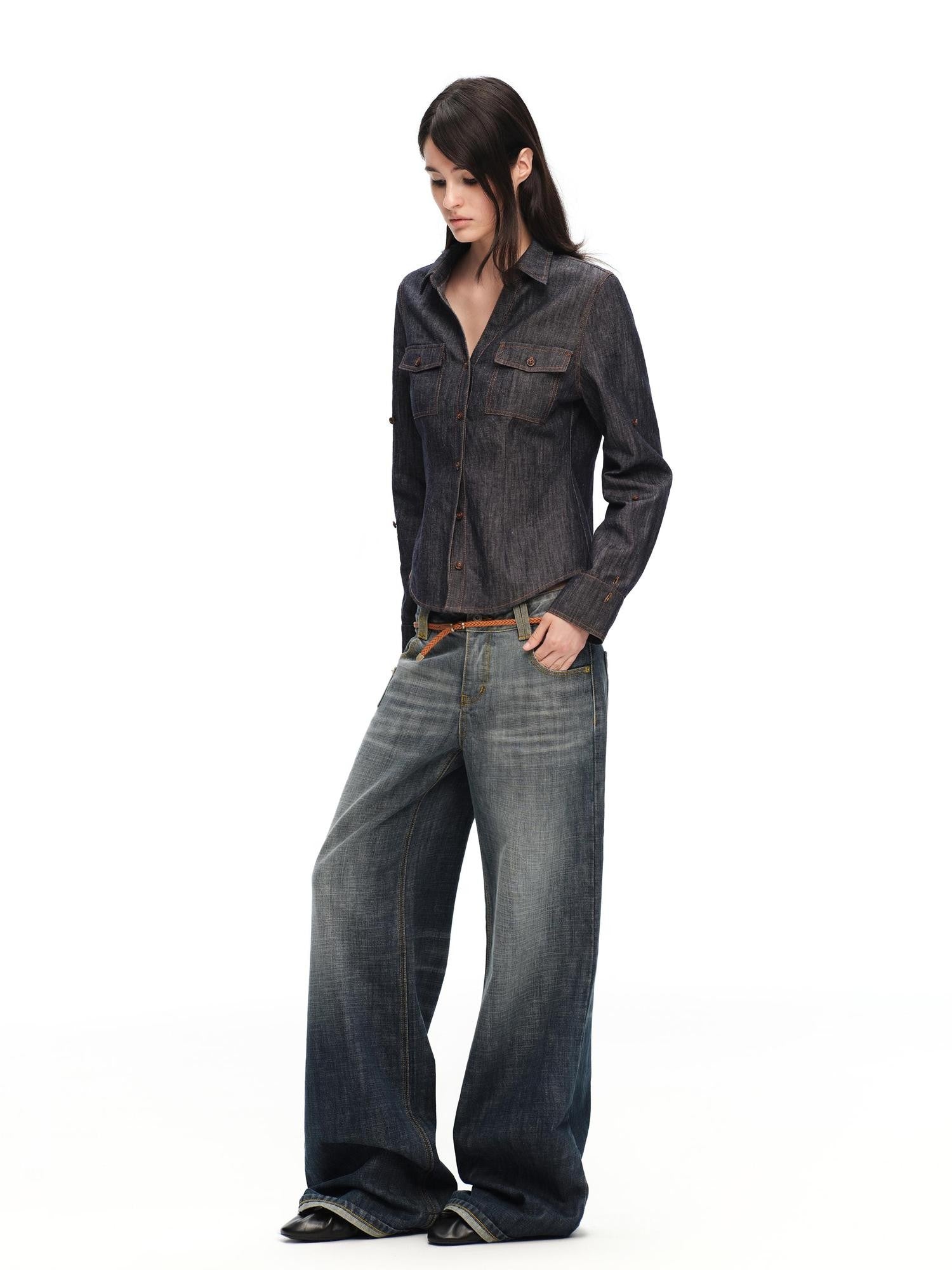 RUN TO THE FUTURE Gray Vintage Distressed Rolled Cuff Women&