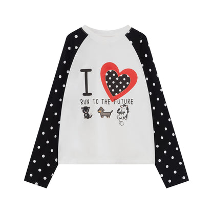 RUN_TO_THE_FUTURE_Heart_Colorblock_Polka_Raglan_Print_Women&