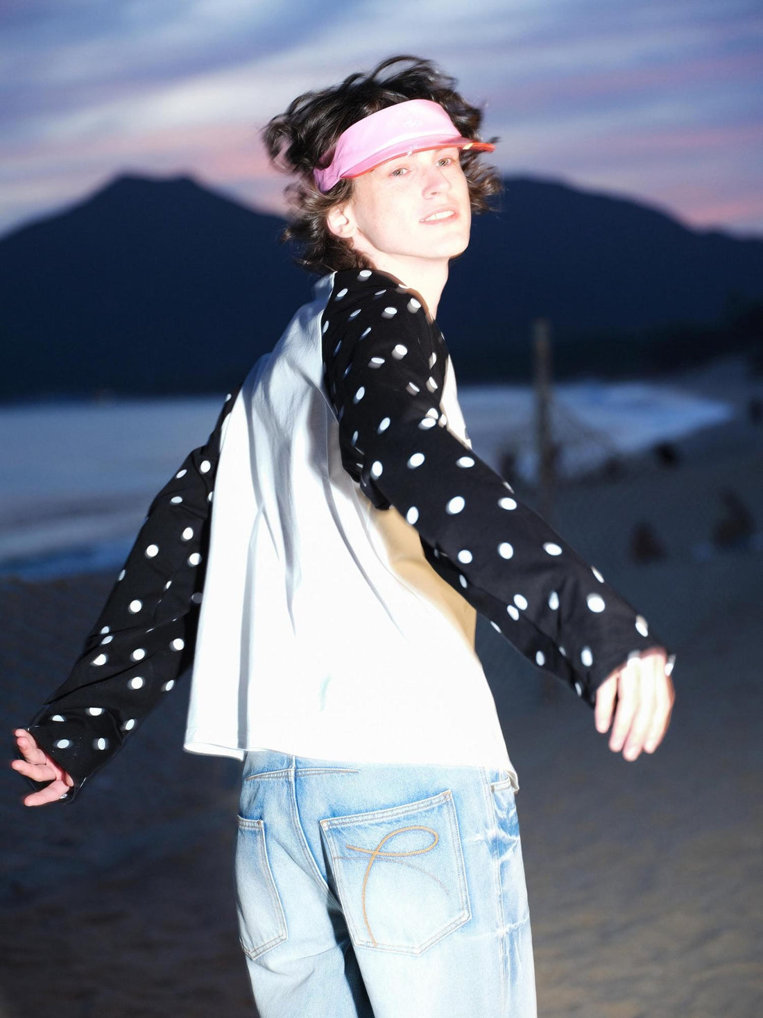 RUN TO THE FUTURE Heart Colorblock Polka Raglan Print Women&