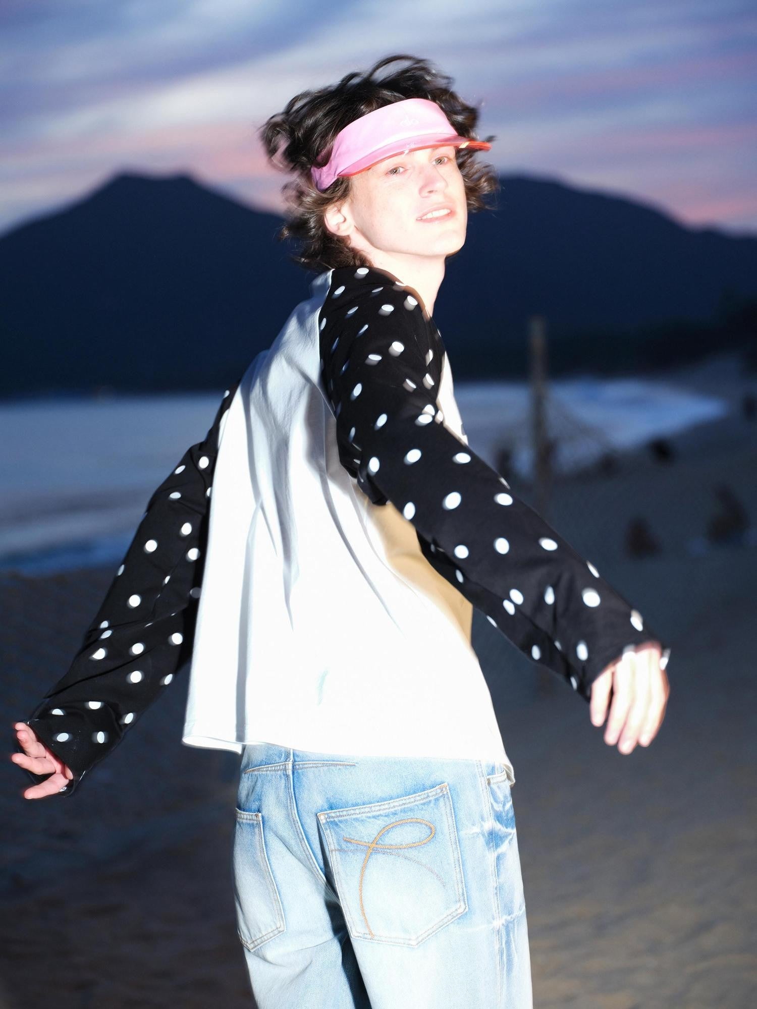 RUN TO THE FUTURE Heart Colorblock Polka Raglan Print Women&