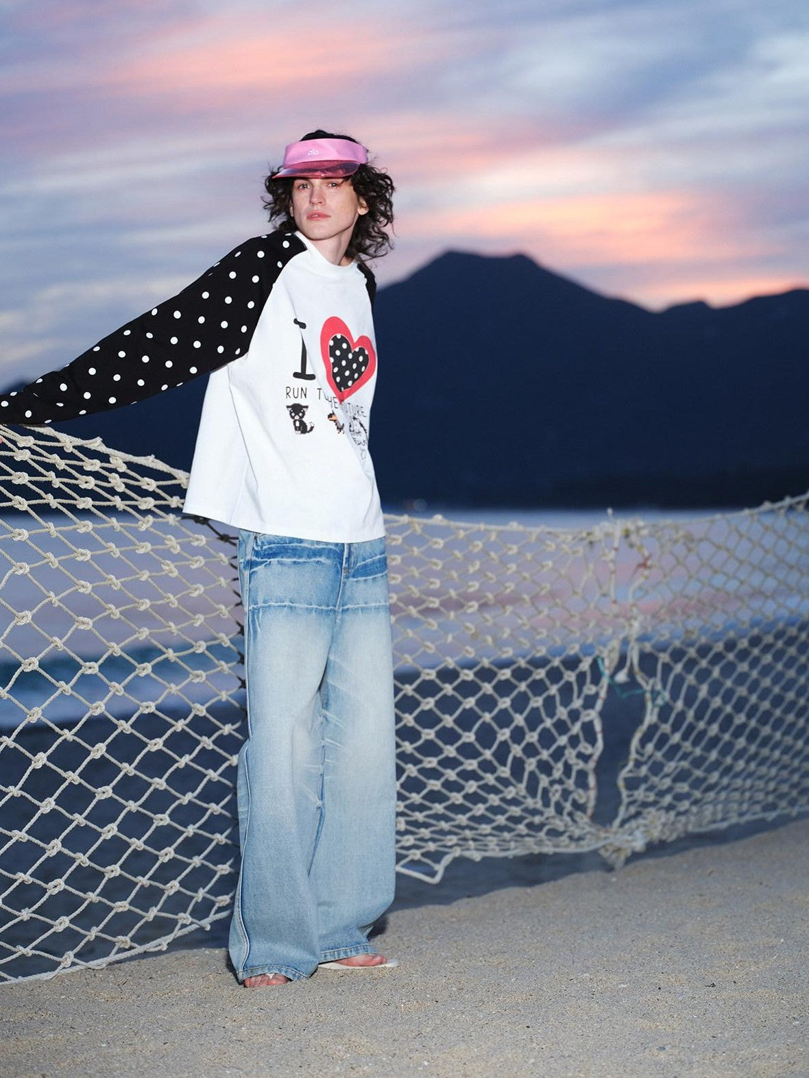RUN TO THE FUTURE Heart Colorblock Polka Raglan Print Women&