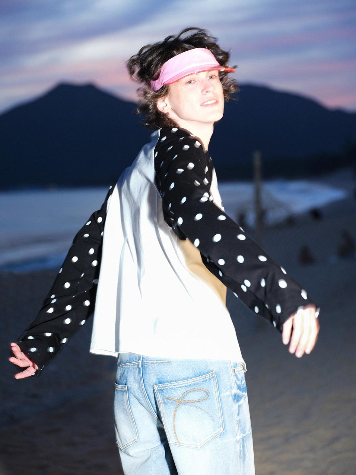 RUN TO THE FUTURE Heart Colorblock Polka Raglan Print Women&