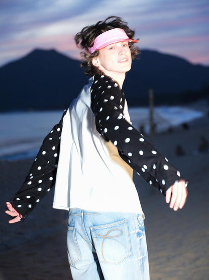 RUN TO THE FUTURE Heart Colorblock Polka Raglan Print Women&