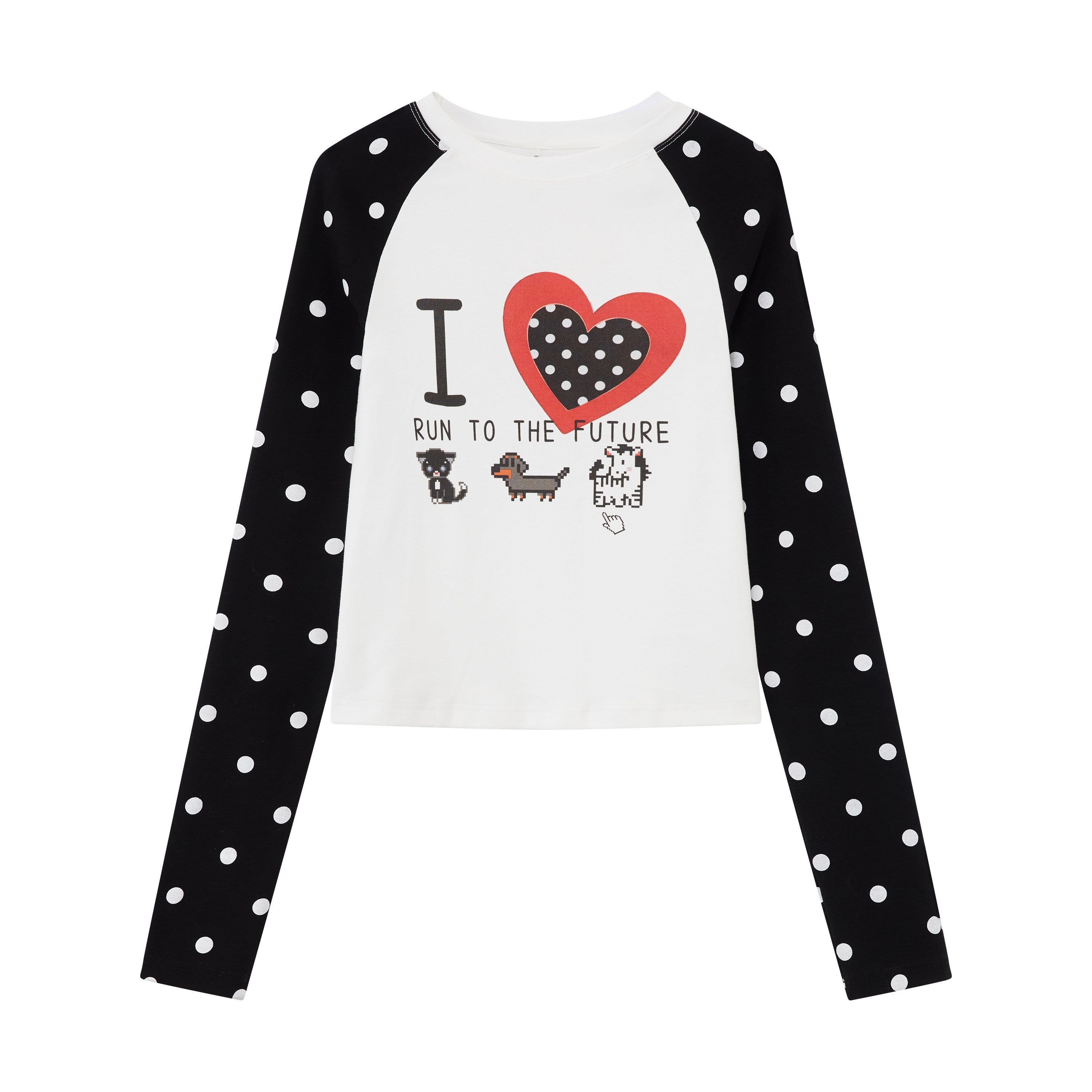 RUN_TO_THE_FUTURE_Heart_Print_Polka_Dot_Colorblock_Raglan_Slim_Fit_Women&
