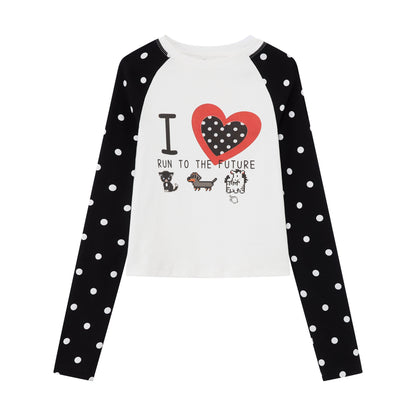 RUN_TO_THE_FUTURE_Heart_Print_Polka_Dot_Colorblock_Raglan_Slim_Fit_Women&