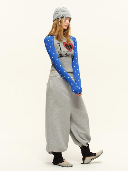 RUN TO THE FUTURE Heart Print Polka Dot Colorblock Raglan Slim Fit Women&