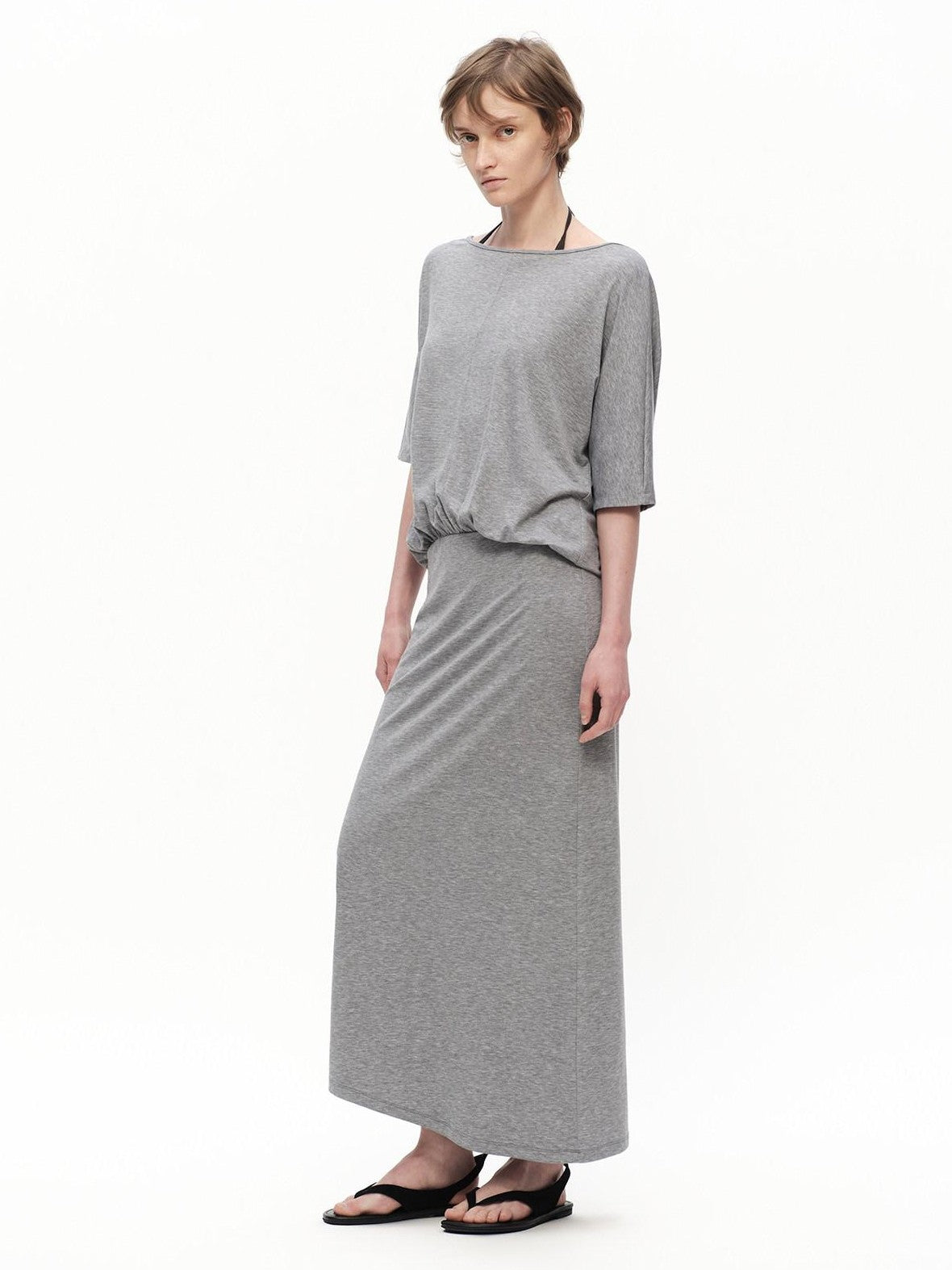 RUN TO THE FUTURE Heather Grey Draped Faux Two Piece Women&