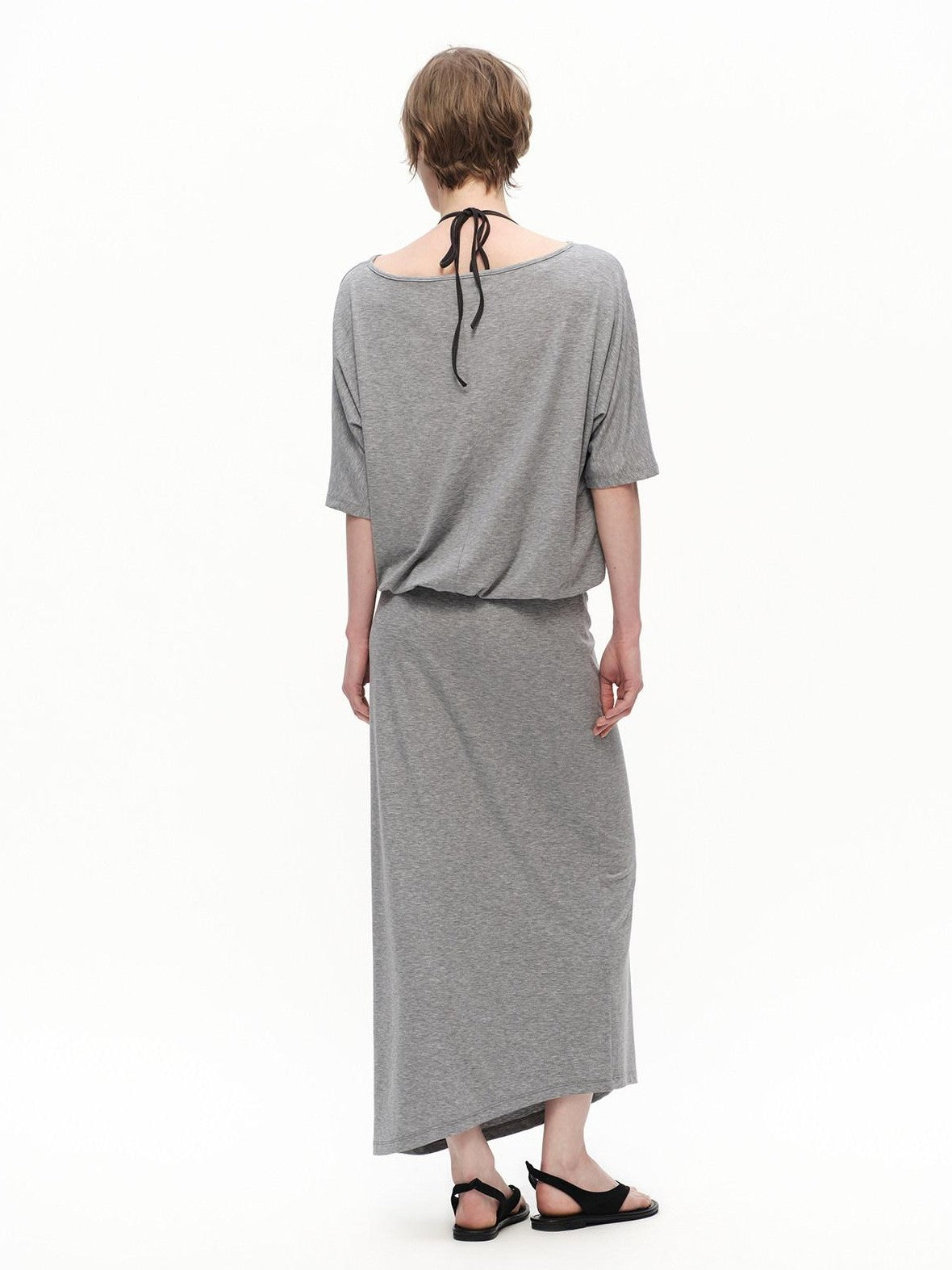 RUN TO THE FUTURE Heather Grey Draped Faux Two Piece Women&