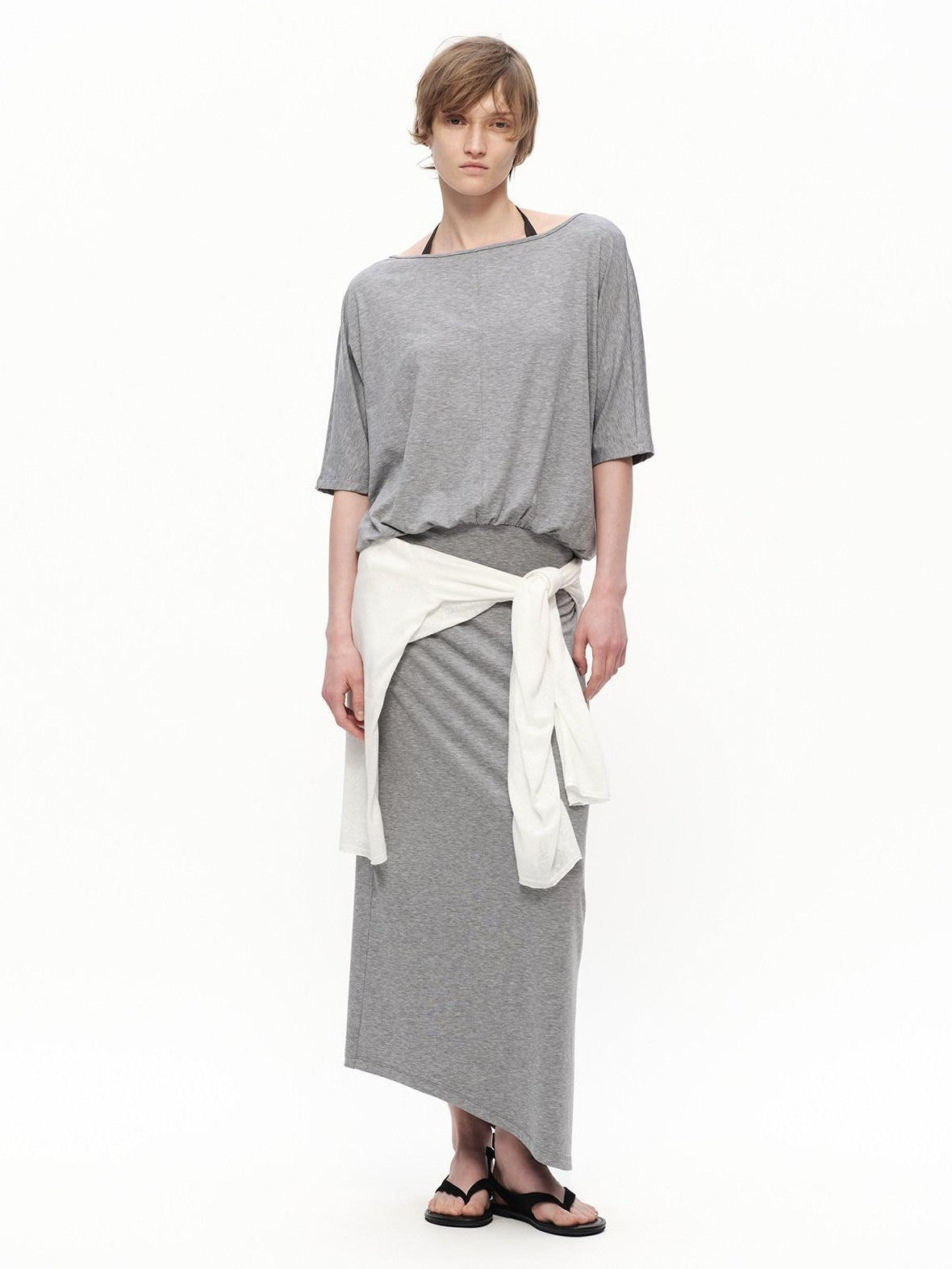 RUN TO THE FUTURE Heather Grey Draped Faux Two Piece Women&