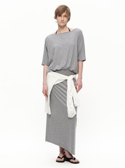RUN TO THE FUTURE Heather Grey Draped Faux Two Piece Women&