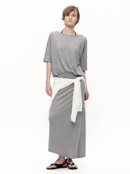 RUN TO THE FUTURE Heather Grey Draped Faux Two Piece Women&