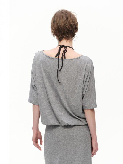 RUN TO THE FUTURE Heather Grey Draped Faux Two Piece Women&