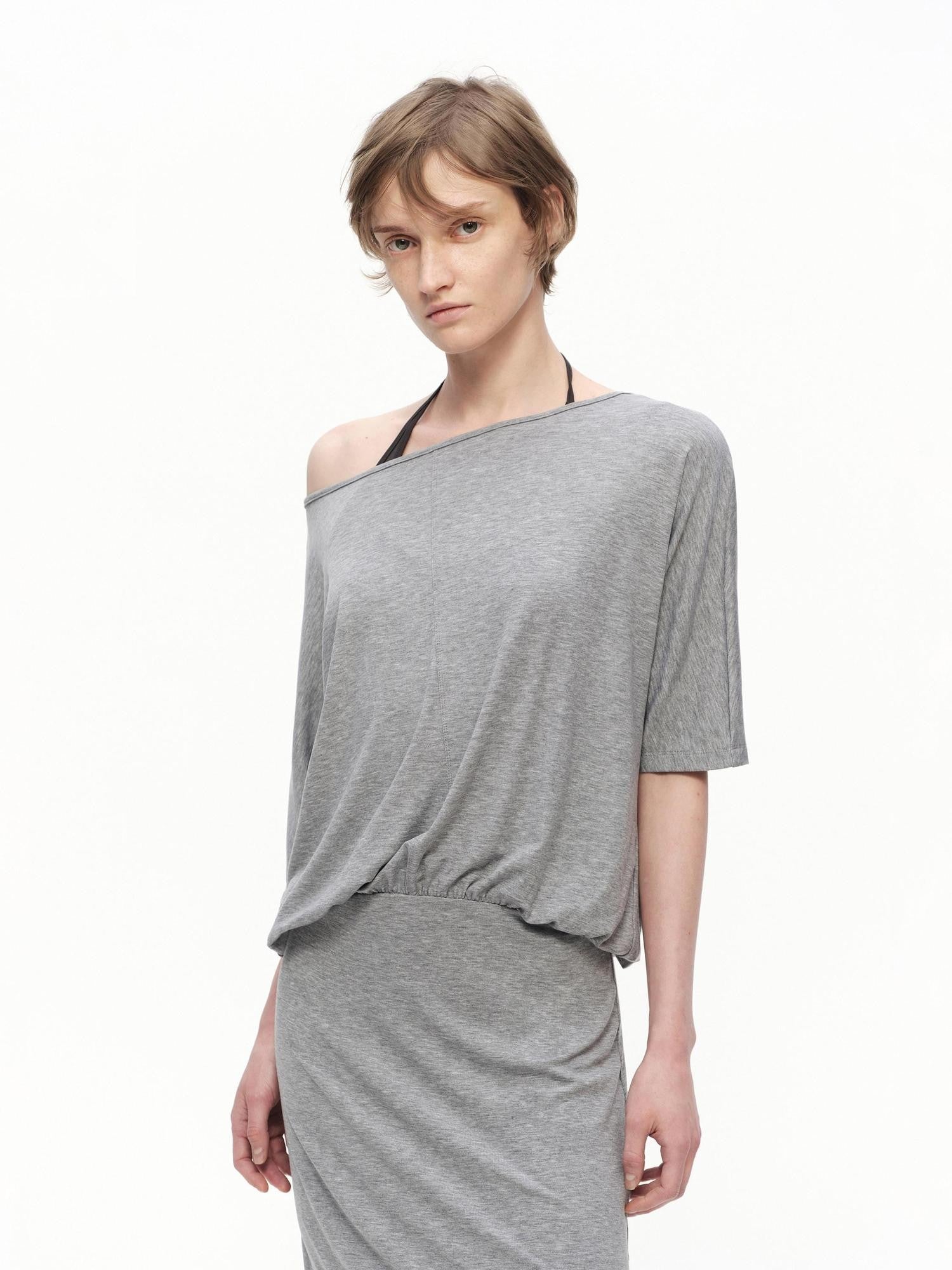 RUN TO THE FUTURE Heather Grey Draped Faux Two Piece Women&