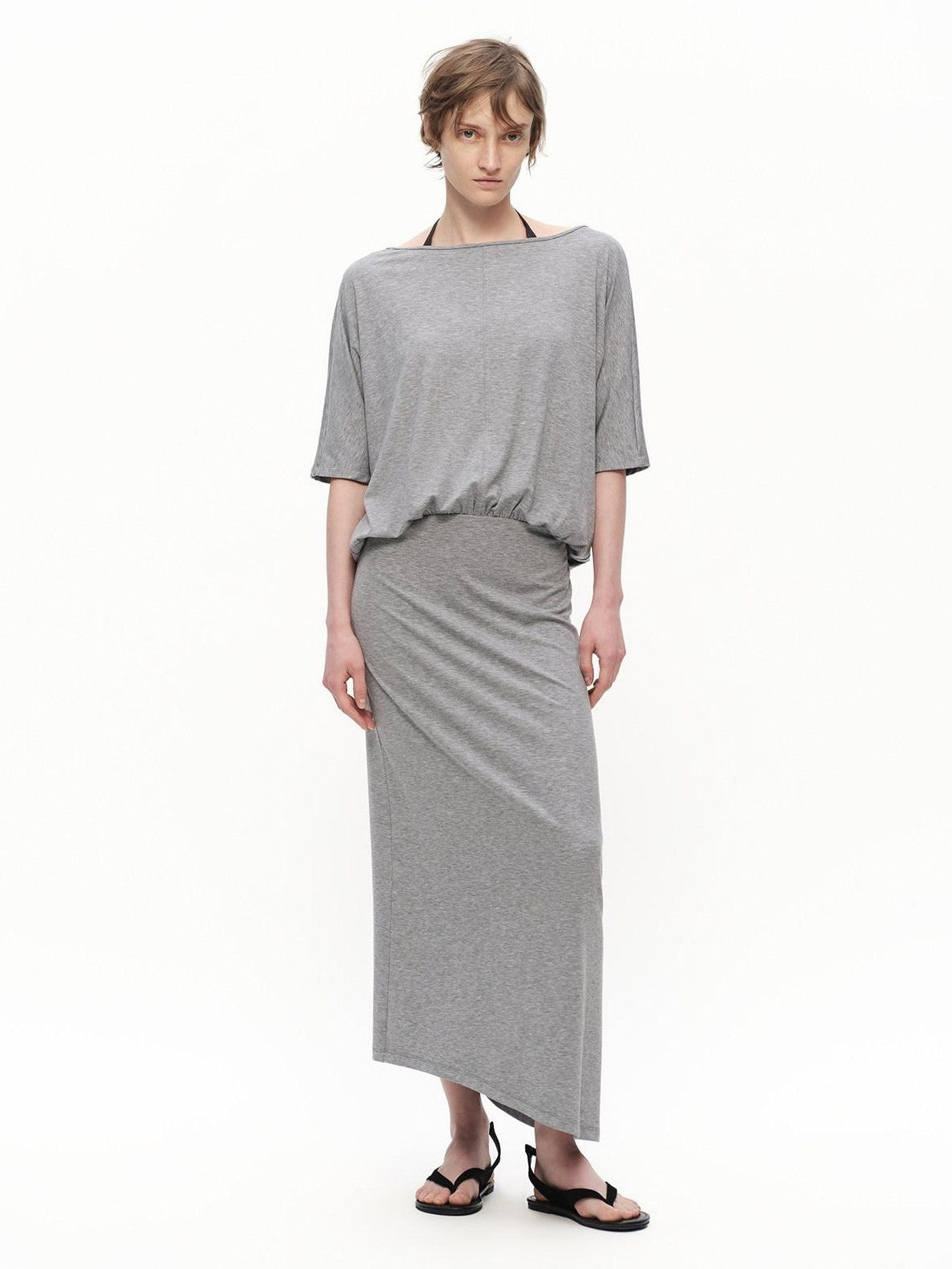 RUN TO THE FUTURE Heather Grey Draped Faux Two Piece Women&