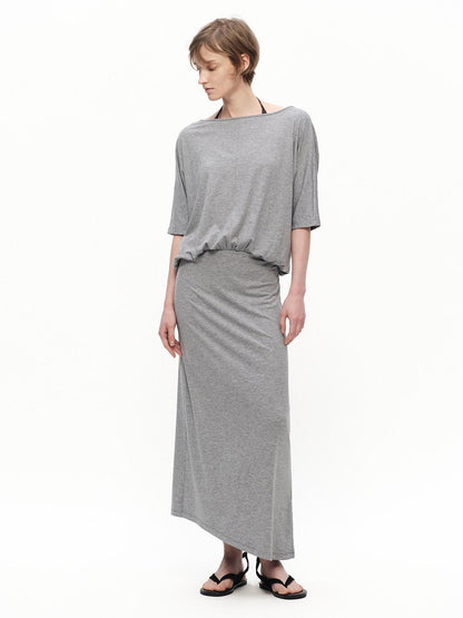 RUN TO THE FUTURE Heather Grey Draped Faux Two Piece Women&