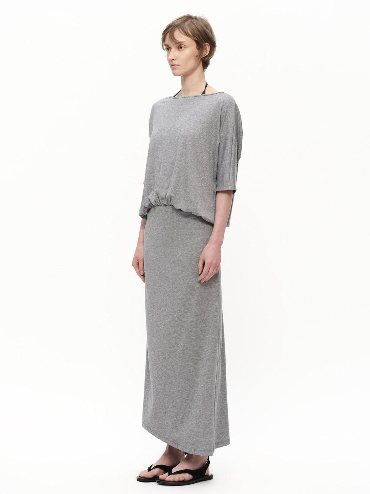 RUN TO THE FUTURE Heather Grey Draped Faux Two Piece Women&