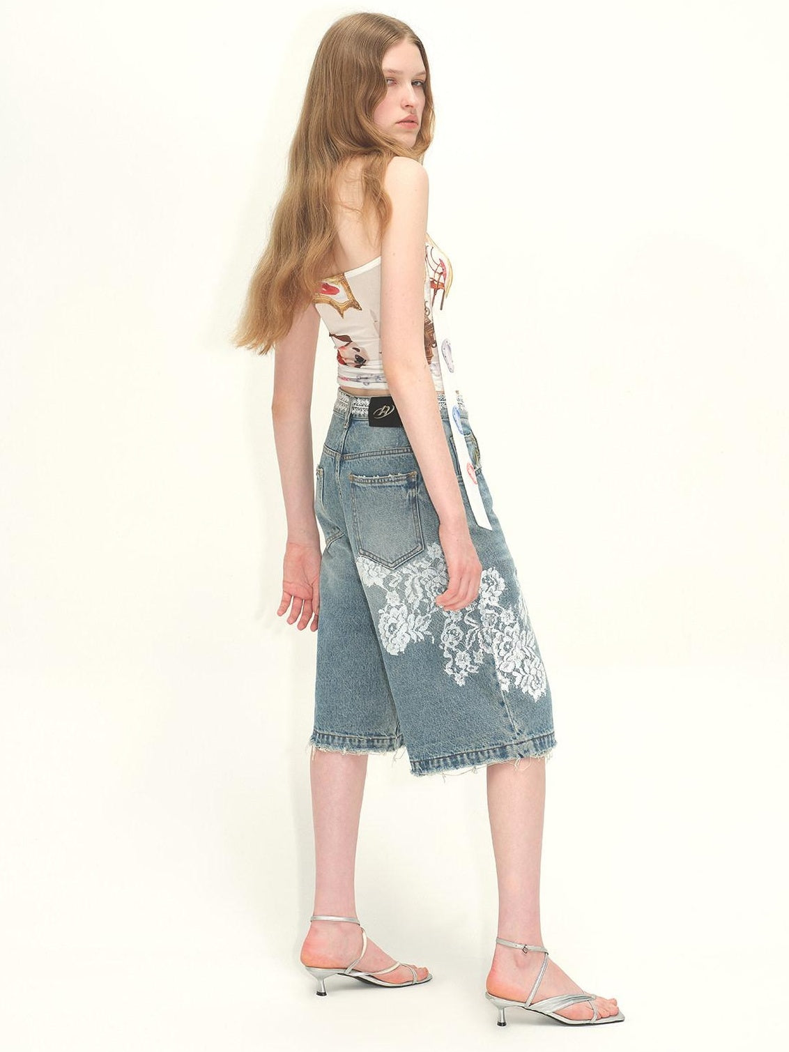 RUN TO THE FUTURE High Cotton Low Rise Wide Leg Mid Length Casual Nostalgic Blue Denim Shorts