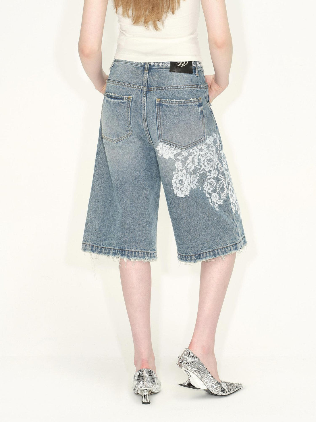 RUN TO THE FUTURE High Cotton Low Rise Wide Leg Mid Length Casual Nostalgic Blue Denim Shorts