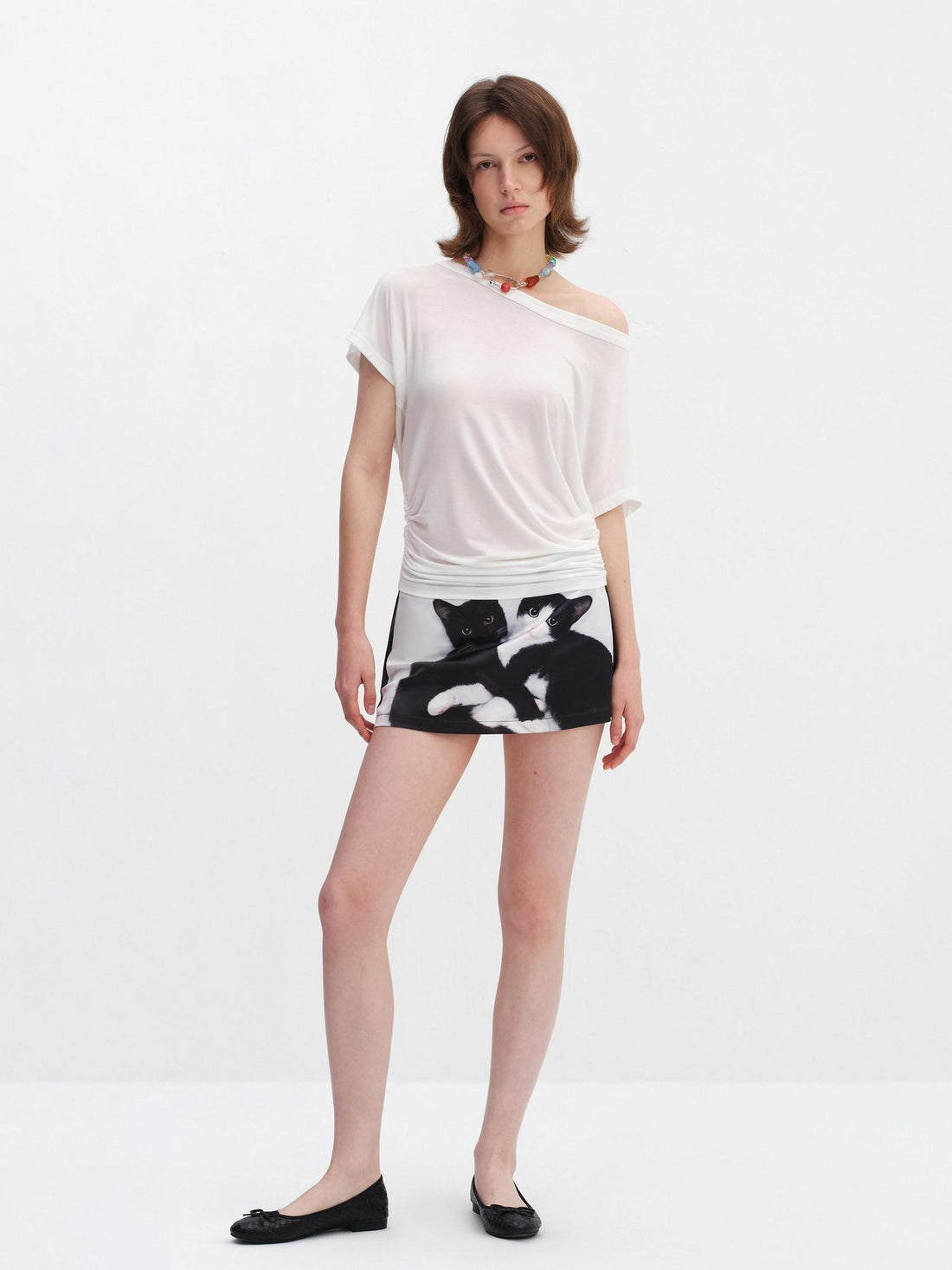 RUN TO THE FUTURE High Stretch Asymmetric A Line For Her Mid Waist Side Zipper Printed Mini Skirts