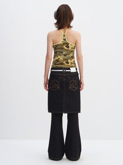 RUN TO THE FUTURE High Stretch Camo Print Slim U Neck Cropped Cotton Blend Women Tank Tops