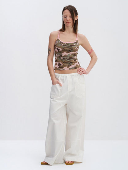 RUN TO THE FUTURE High Stretch Camo Print Slim U Neck Cropped Cotton Blend Women Tank Tops