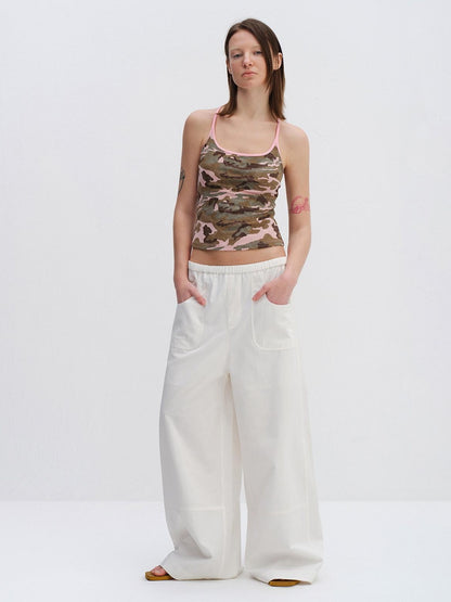RUN TO THE FUTURE High Stretch Camo Print Slim U Neck Cropped Cotton Blend Women Tank Tops
