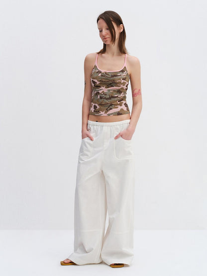 RUN TO THE FUTURE High Stretch Camo Print Slim U Neck Cropped Cotton Blend Women Tank Tops