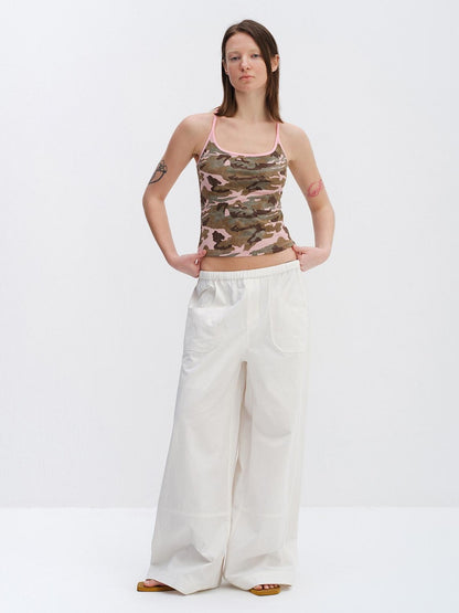 RUN TO THE FUTURE High Stretch Camo Print Slim U Neck Cropped Cotton Blend Women Tank Tops