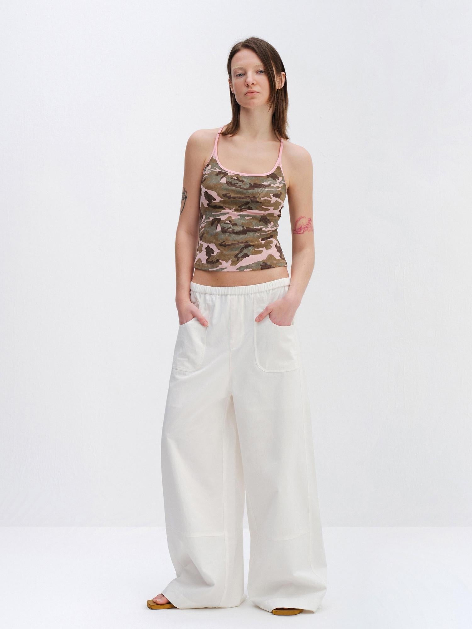 RUN TO THE FUTURE High Stretch Camo Print Slim U Neck Cropped Cotton Blend Women Tank Tops