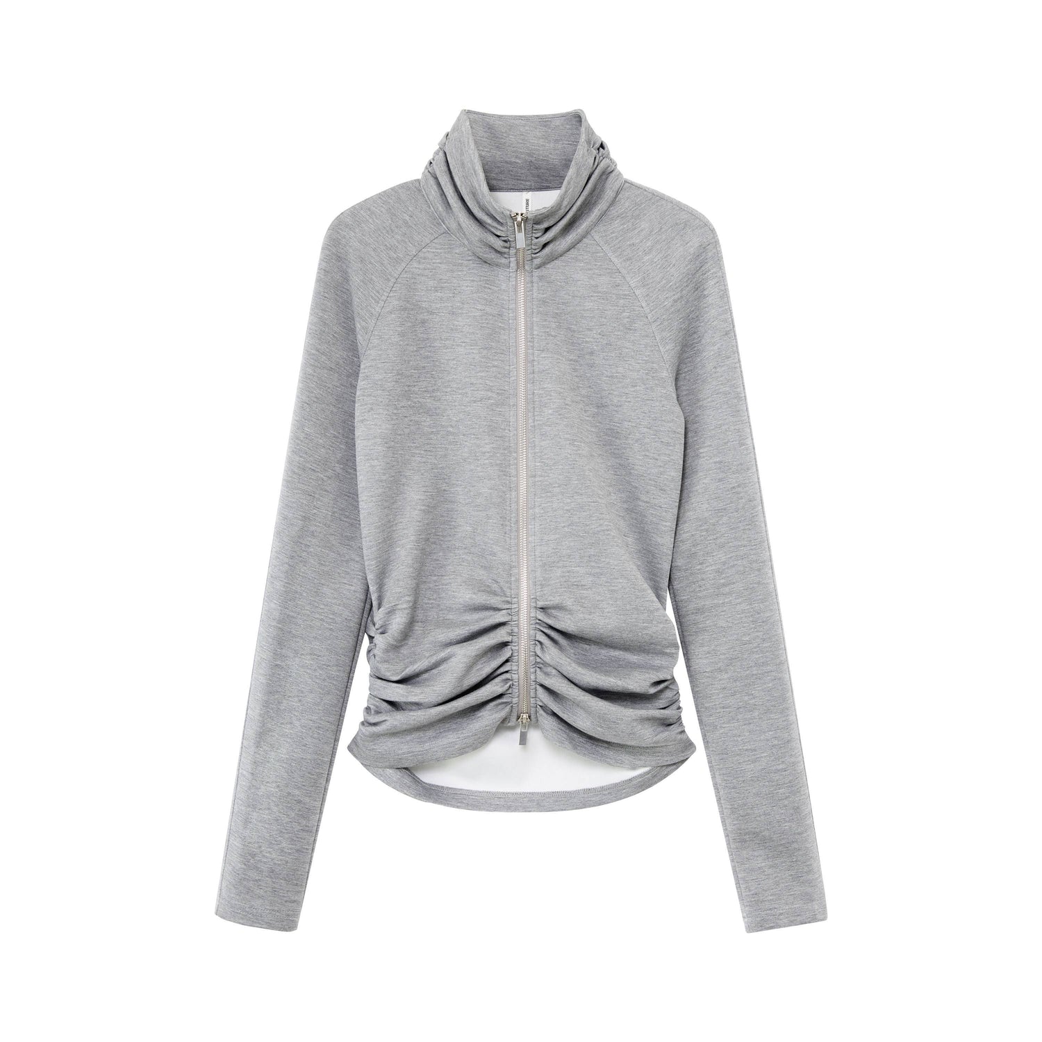 RUN TO THE FUTURE High Stretch Slim Ruched Zip Up Casual Raglan Stand Collar Women Hoodies