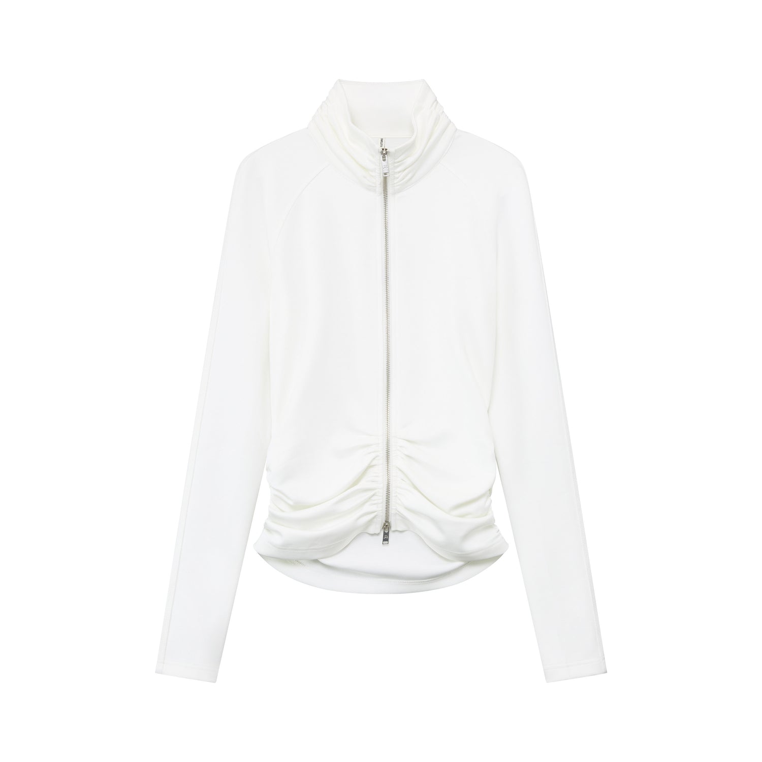 RUN TO THE FUTURE High Stretch Slim Ruched Zip Up Casual Raglan Stand Collar Women Hoodies