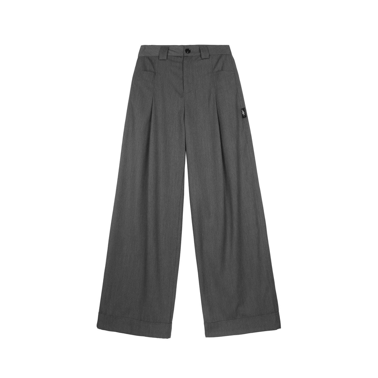 RUN TO THE FUTURE High Waist Embroidered Minimalist Grey Polyester Casual Couple Wide-Leg Pants