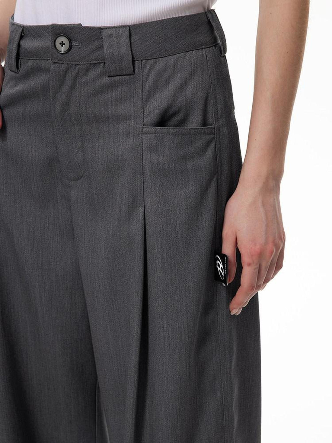 RUN TO THE FUTURE High Waist Embroidered Minimalist Grey Polyester Casual Couple Wide-Leg Pants