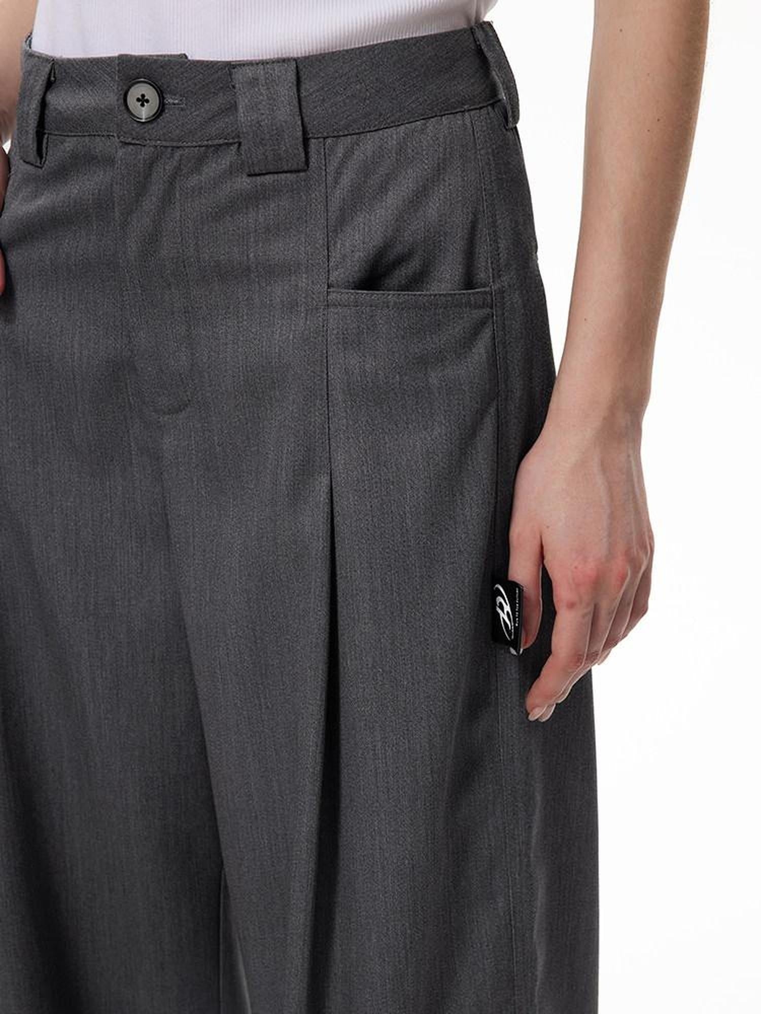 RUN TO THE FUTURE High Waist Embroidered Minimalist Grey Polyester Casual Couple Wide-Leg Pants