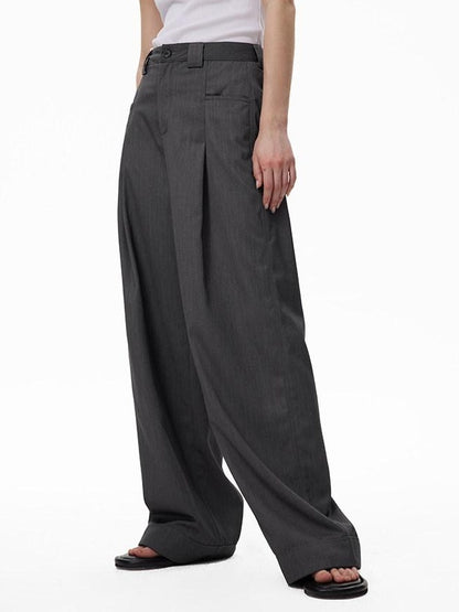 RUN TO THE FUTURE High Waist Embroidered Minimalist Grey Polyester Casual Couple Wide-Leg Pants