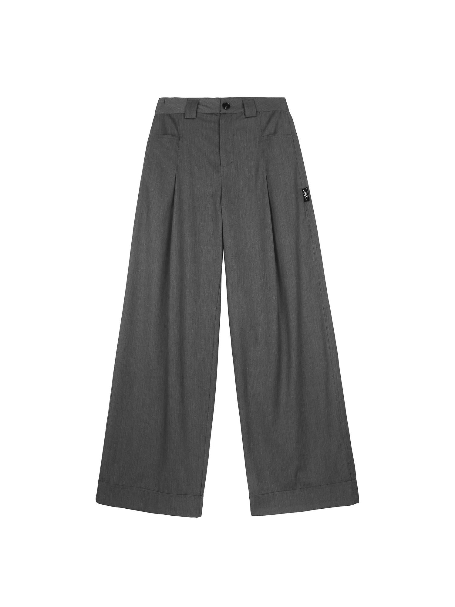 RUN TO THE FUTURE High Waist Embroidered Minimalist Grey Polyester Casual Couple Wide-Leg Pants