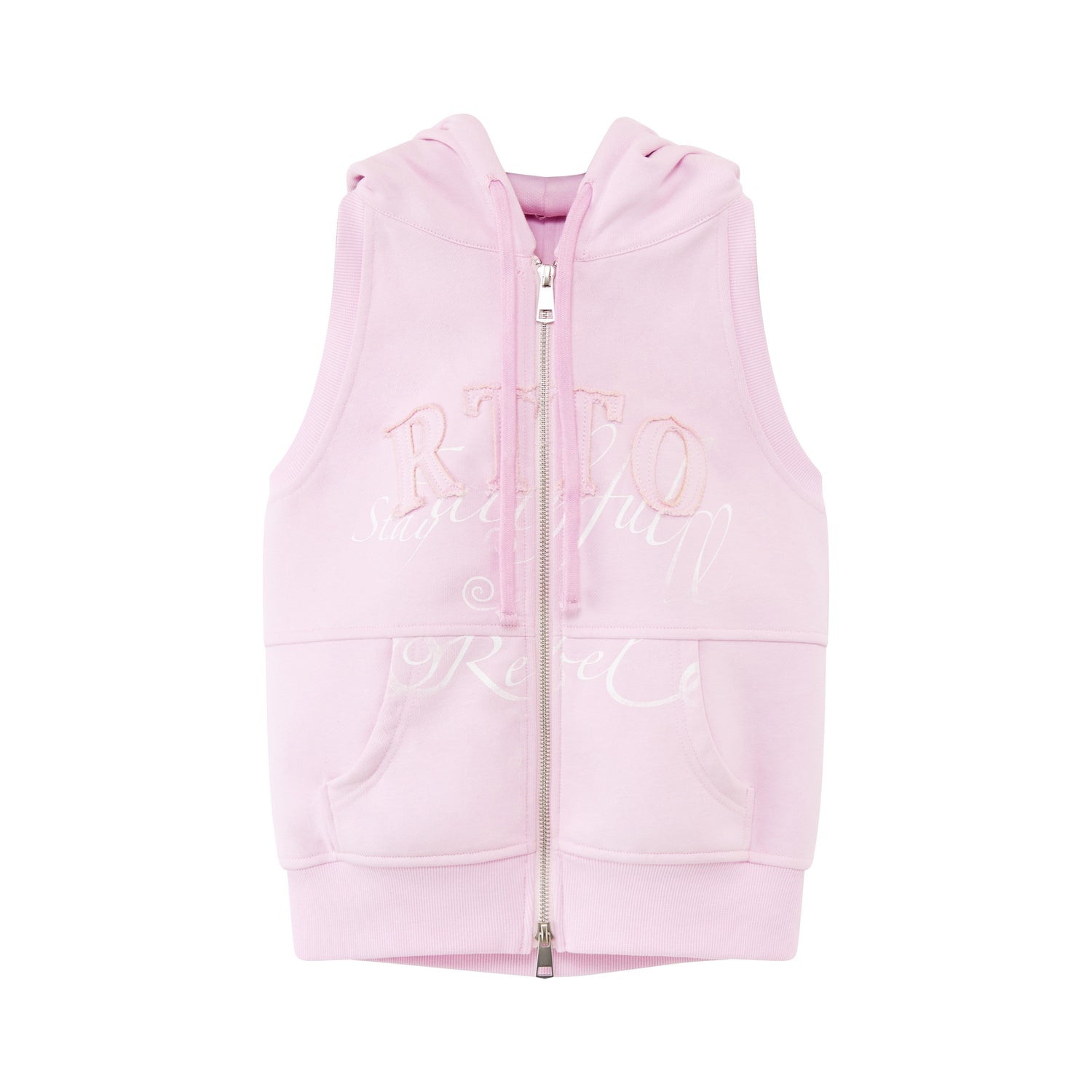 RUN TO THE FUTURE Hooded Sleeveless Zip Letter Print Casual Cotton Straight Women Top &amp; Pants Sets