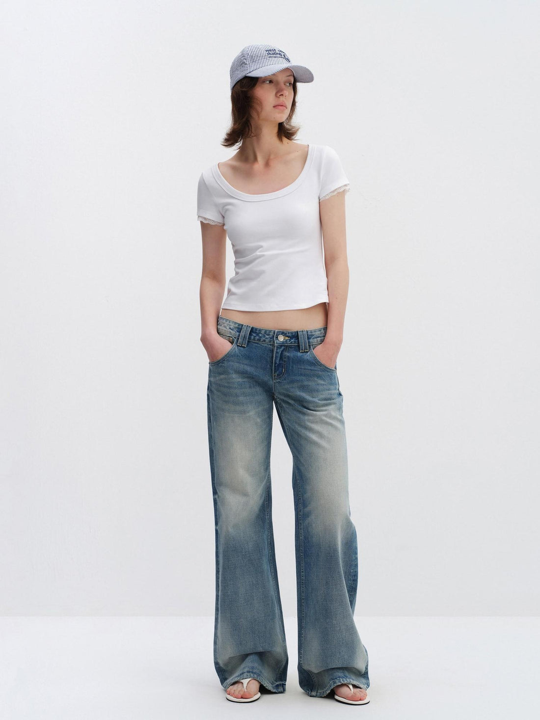RUN TO THE FUTURE Ice Blue Cotton Low Rise Button Fly No Stretch Classic Womens Straight Jeans