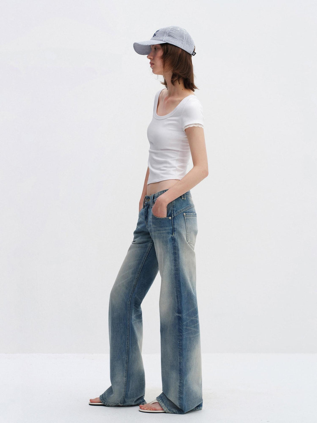 RUN TO THE FUTURE Ice Blue Cotton Low Rise Button Fly No Stretch Classic Womens Straight Jeans