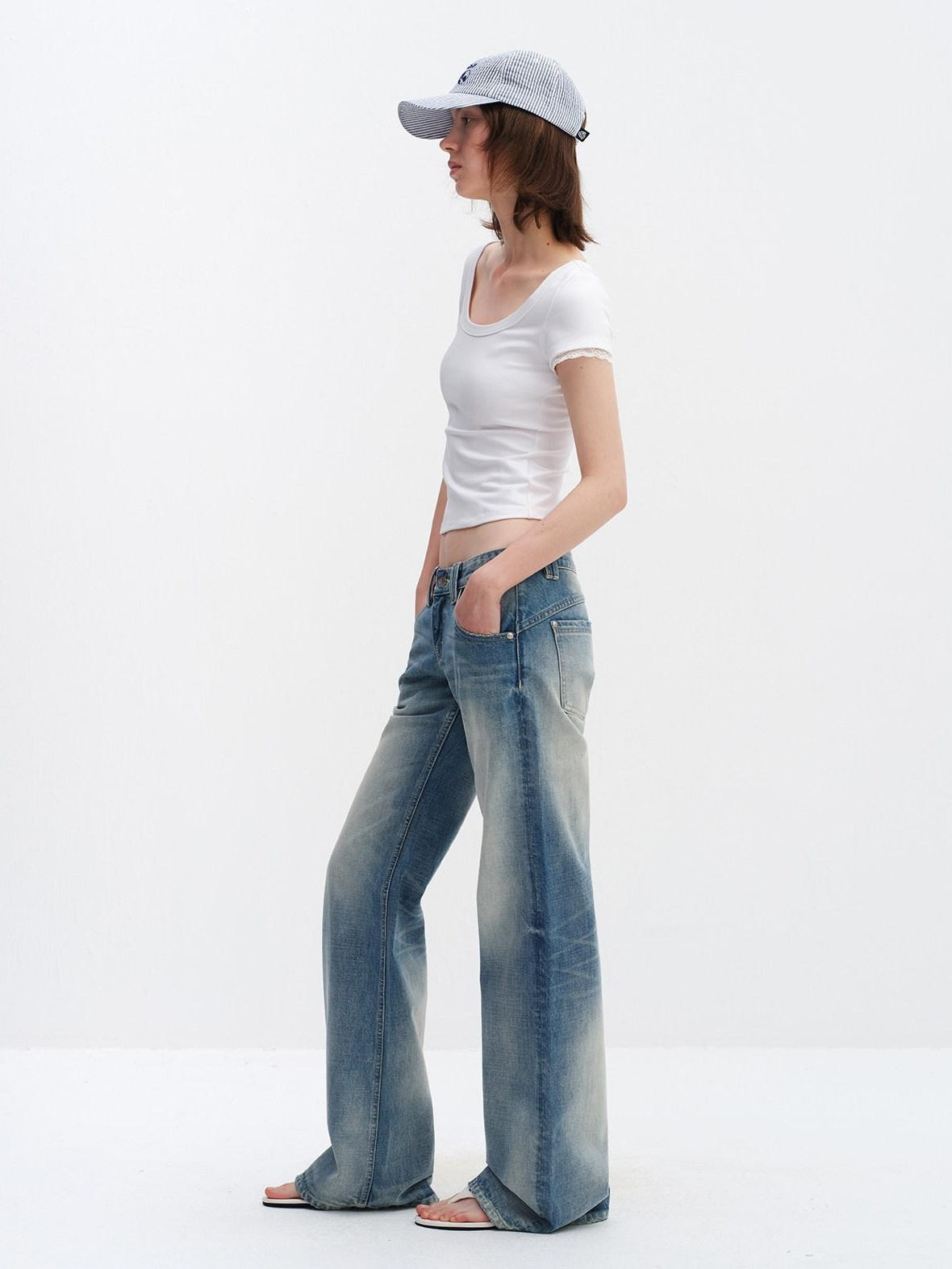 RUN TO THE FUTURE Ice Blue Cotton Low Rise Button Fly No Stretch Classic Womens Straight Jeans