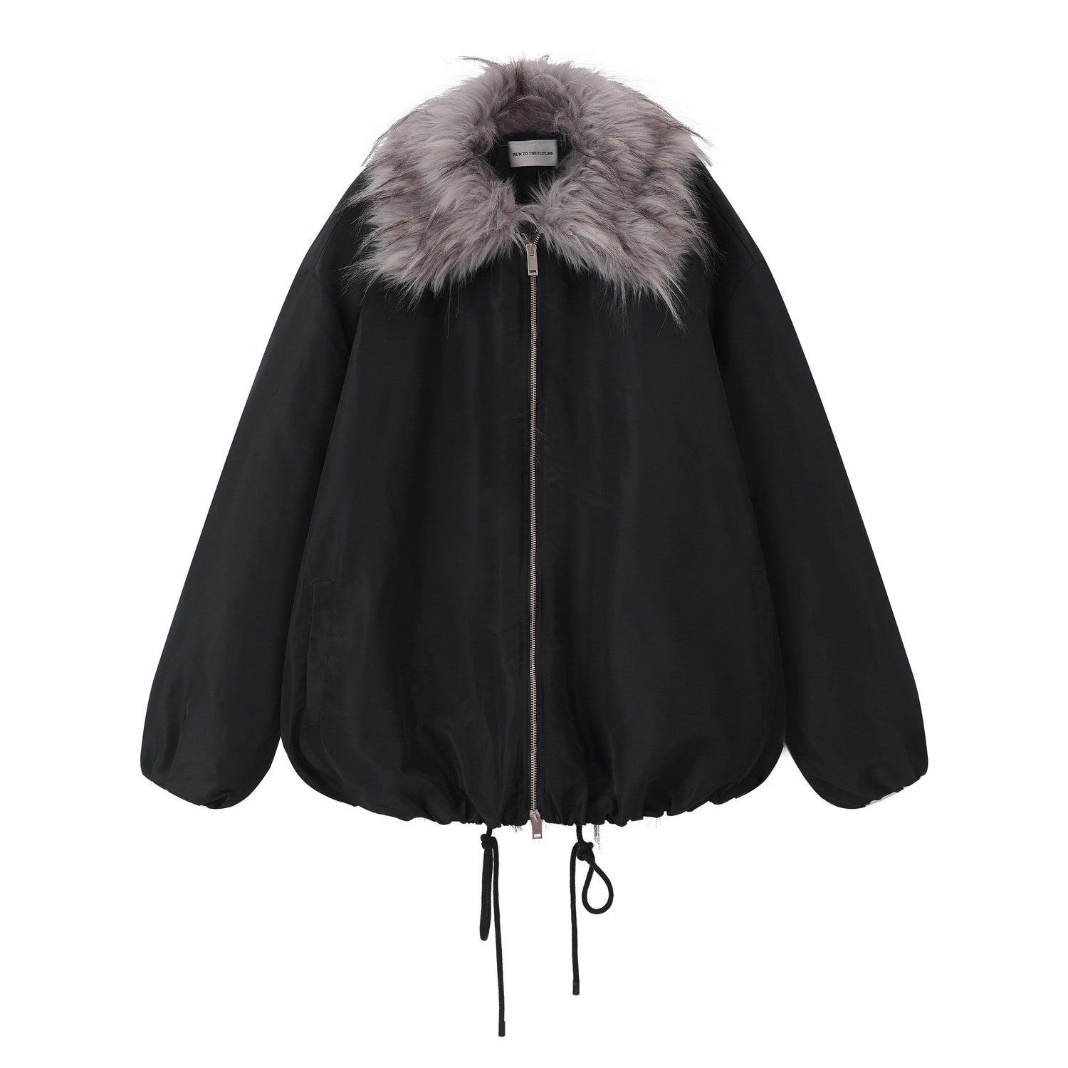 RUN TO THE FUTURE Insulated Ruched Oversized Commuter Vintage Unisex Zipper Black Puffer Jackets