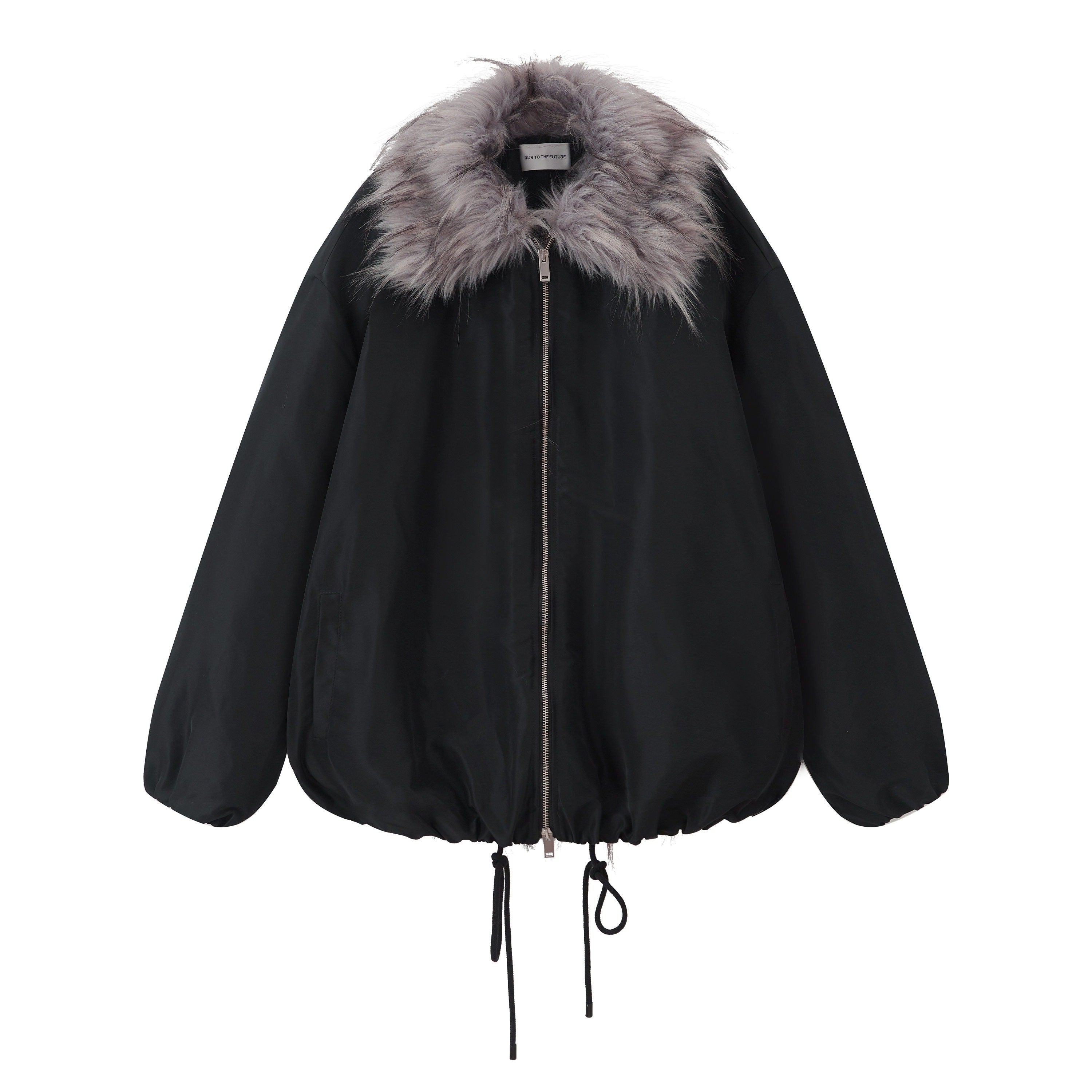 RUN TO THE FUTURE Insulated Ruched Oversized Commuter Vintage Unisex Zipper Black Puffer Jackets